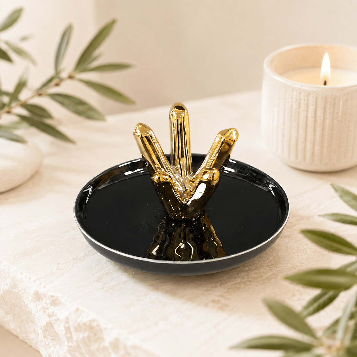 Gold & Black Crystal Ring Holder