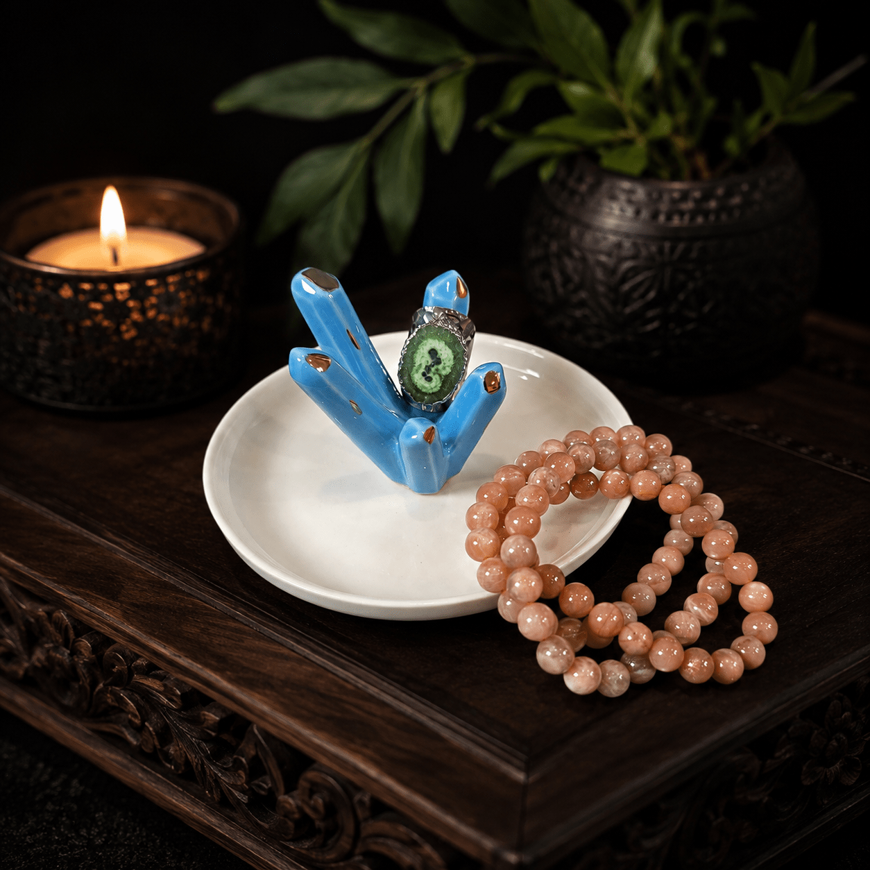 Blue & White Crystal Ring Holder