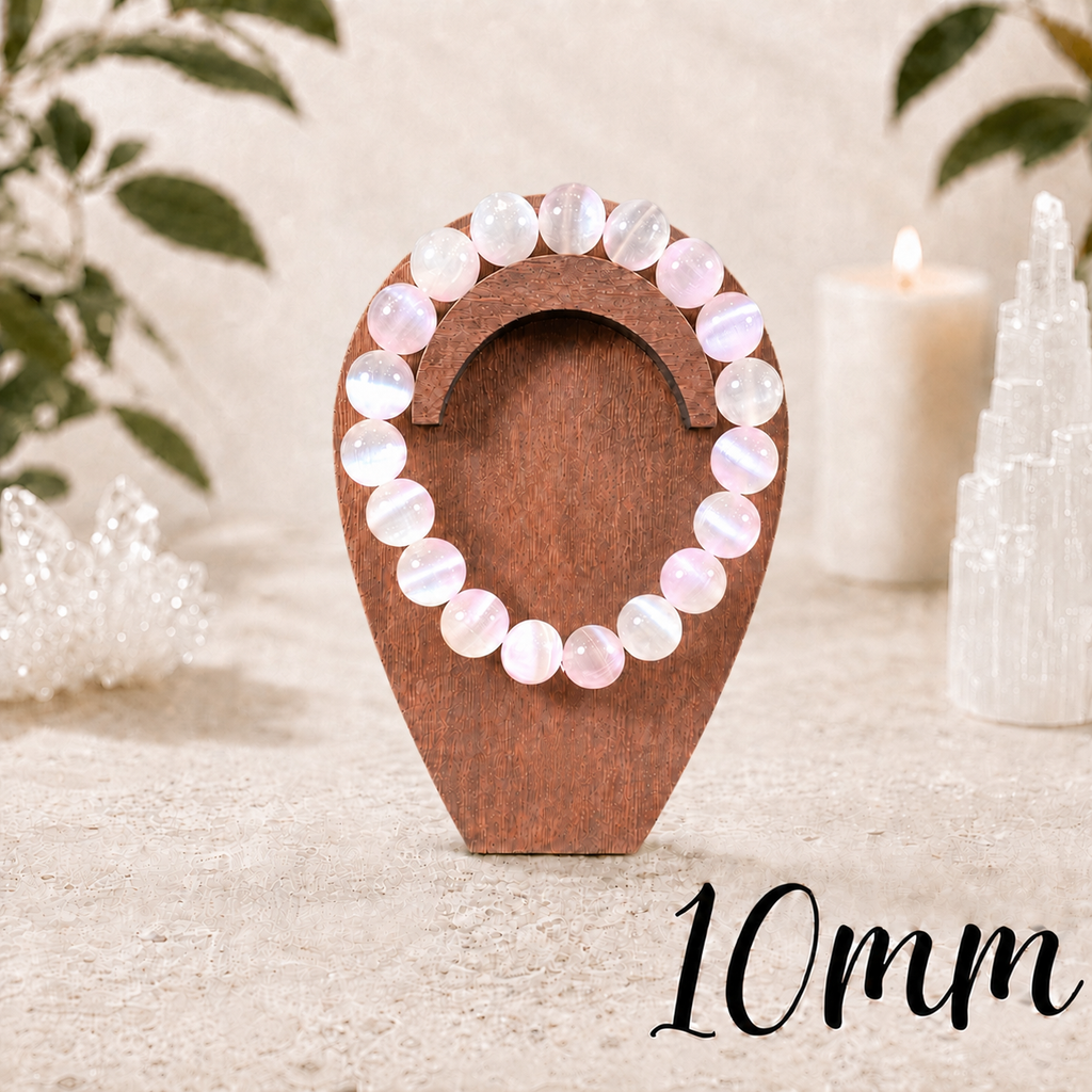 10mm Pink & Yellow Aura Coated Selenite Gemstone Bracelet