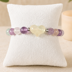 8mm Fluorite Puffy Heart Charm Gemstone Bracelet