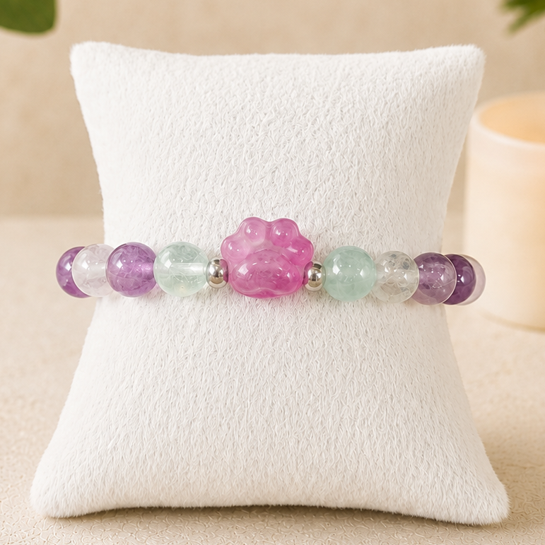 8mm Fluorite Purple Paw Charm Gemstone Bracelet
