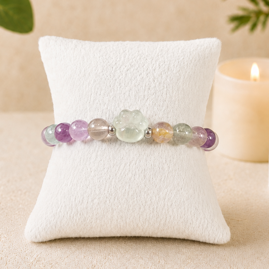 8mm Fluorite Paw Charm Gemstone Bracelet