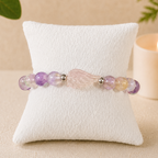 8mm Fluorite Angel Wing Charm Gemstone Bracelet