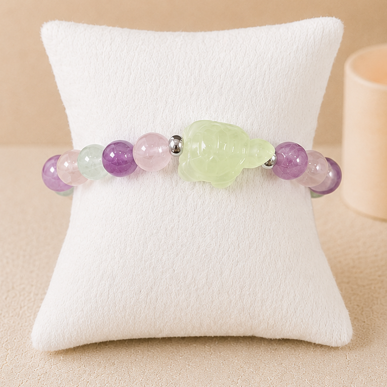 8mm Fluorite Turtle Charm Gemstone Bracelet