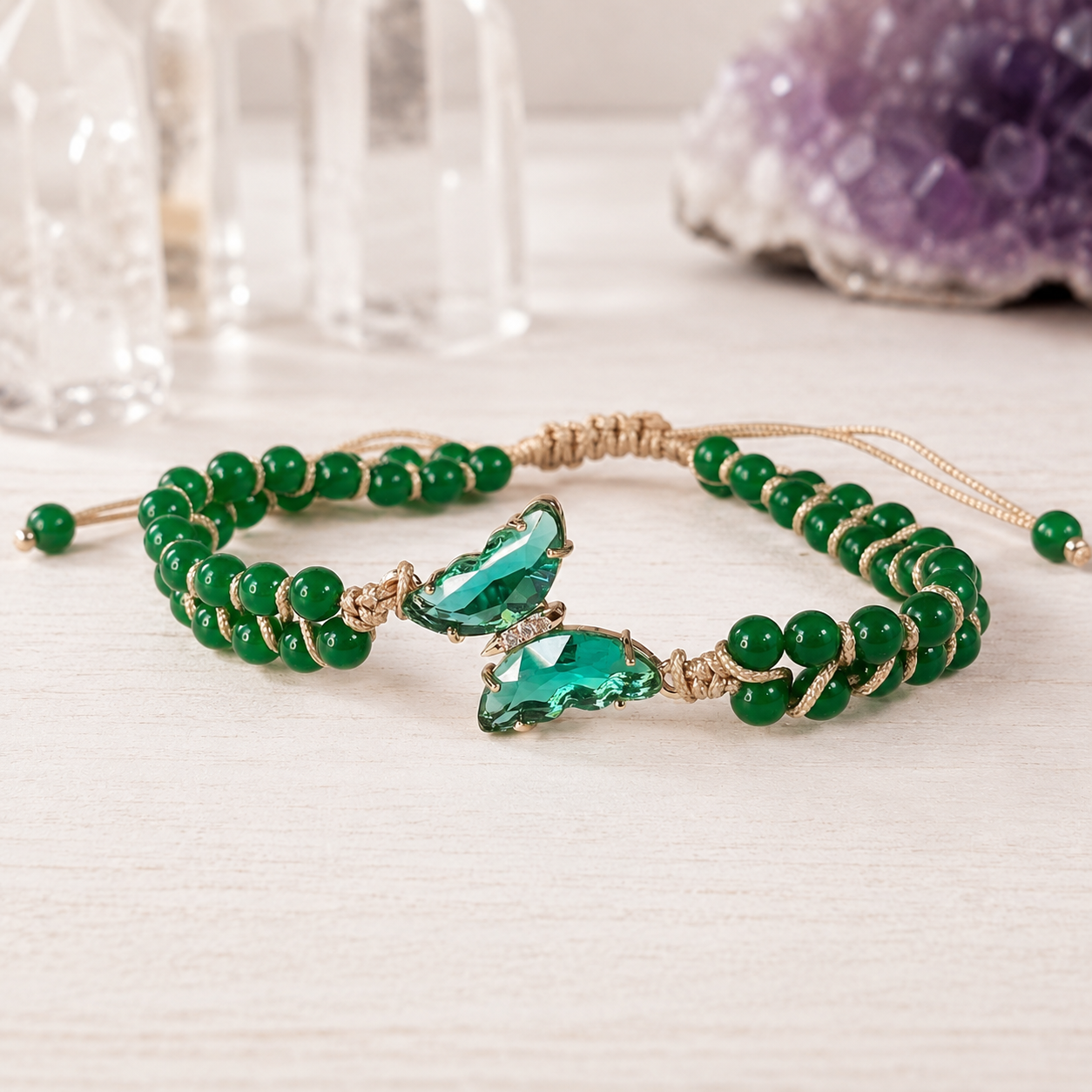 Aventurine Butterfly Adjustable Gemstone Bracelet