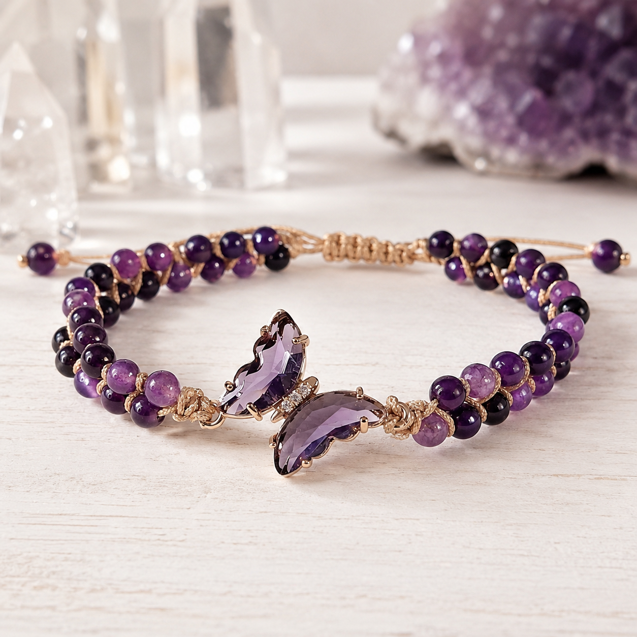 Amethyst Butterfly Adjustable Gemstone Bracelet