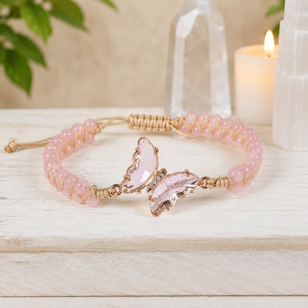 Rose Quartz Butterfly Adjustable Gemstone Bracelet