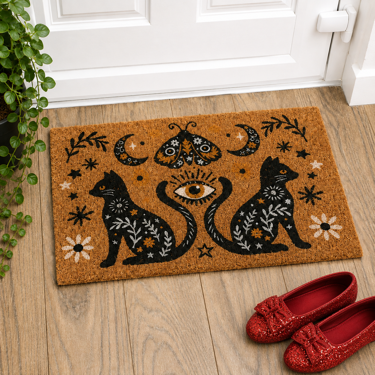 Natural Frightful Folk Cat Doormat