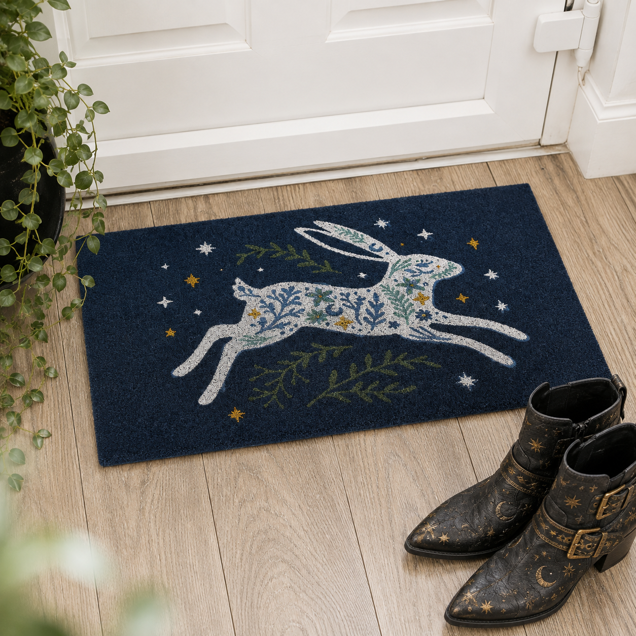 Blue Leaping Hare Doormat