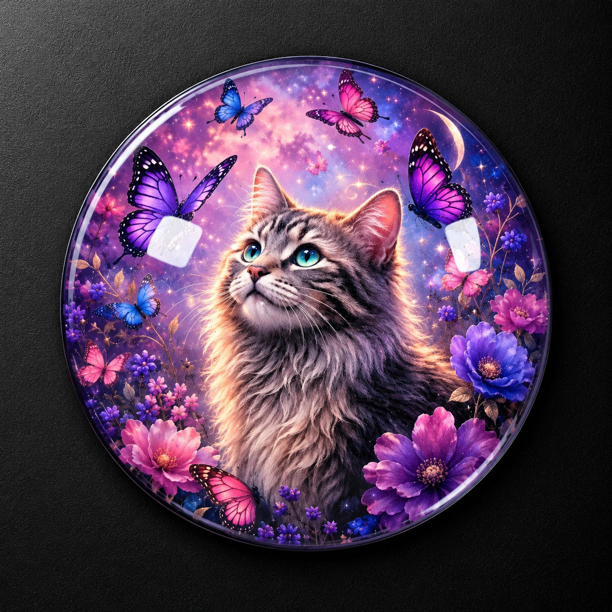 Cat with Butterflies 4cm Glass Magnet