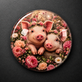 Pigs with Flowers 4cm Glass Magnet