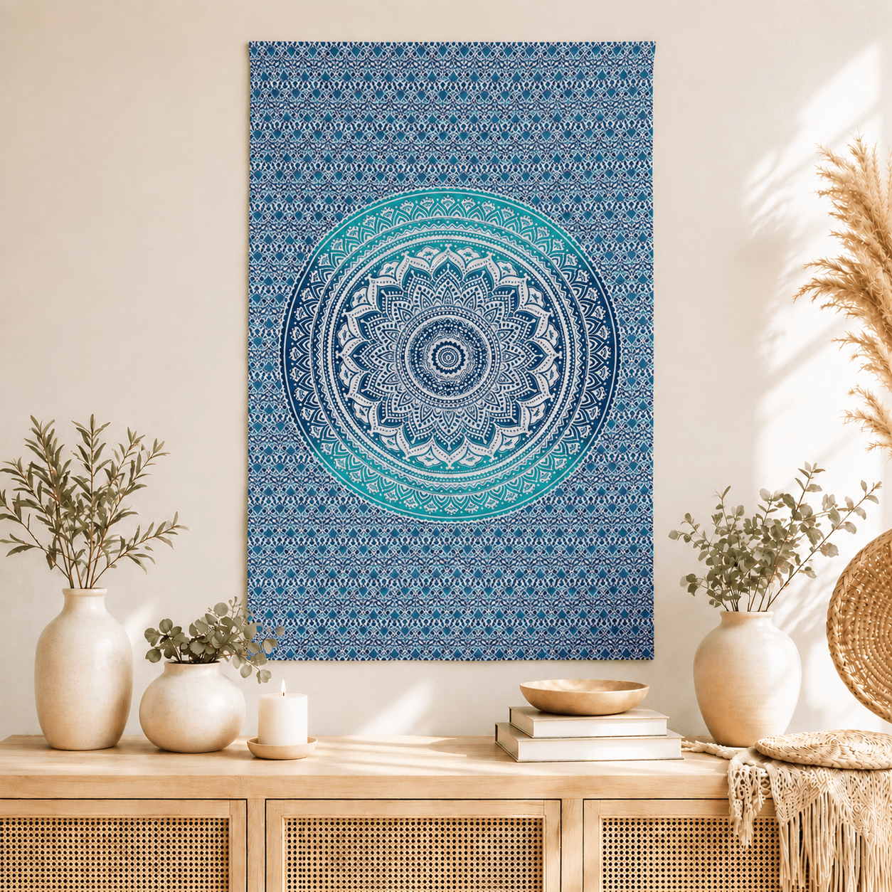 Blue & Turquoise Mandala Cotton Tapestry