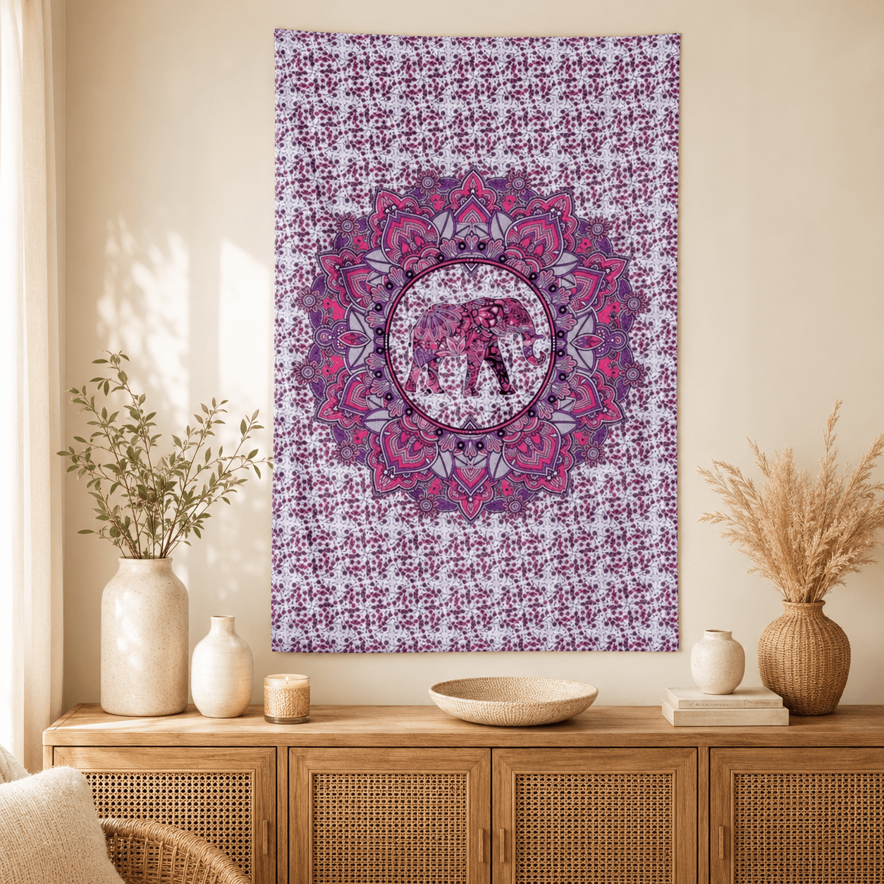 Pink Elephant Cotton Tapestry