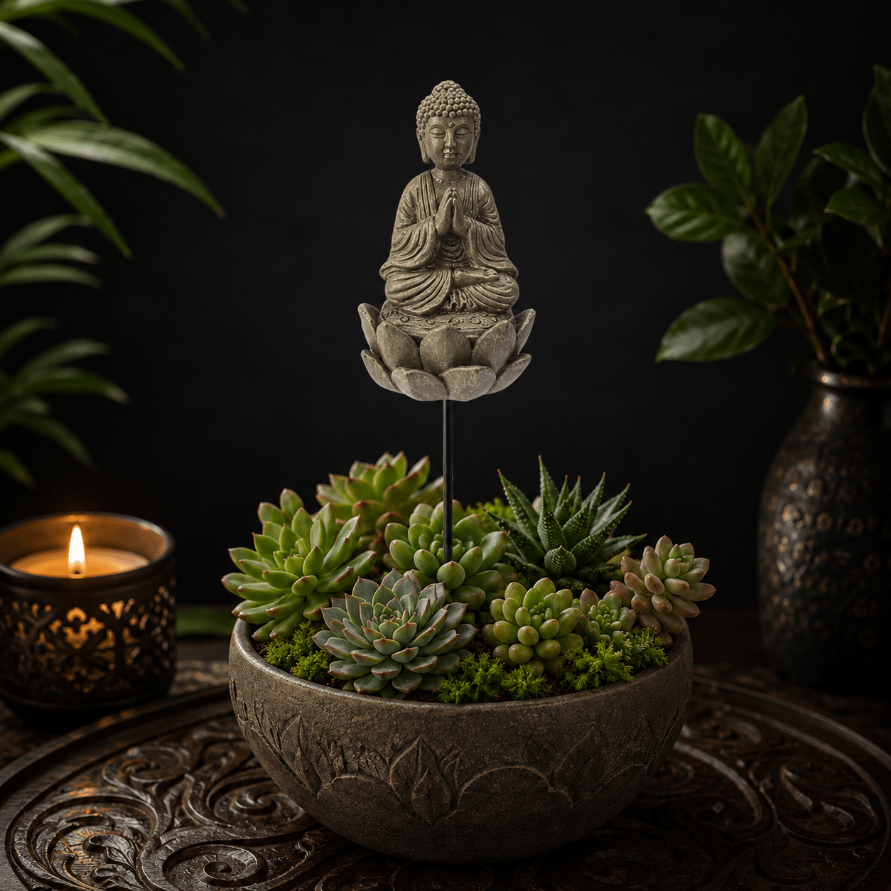 10cm Praying Buddha on Lotus Garden Stake