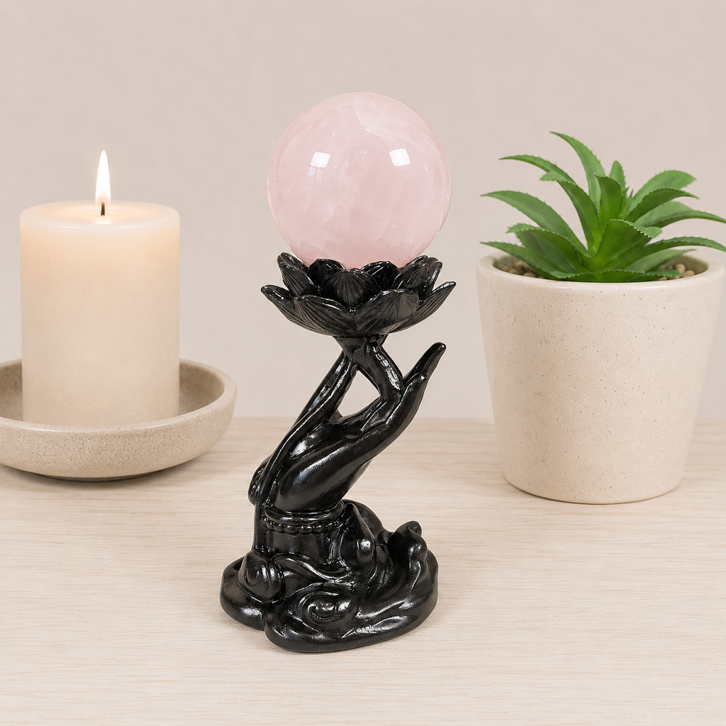 Black Hand with Lotus Sphere Stand