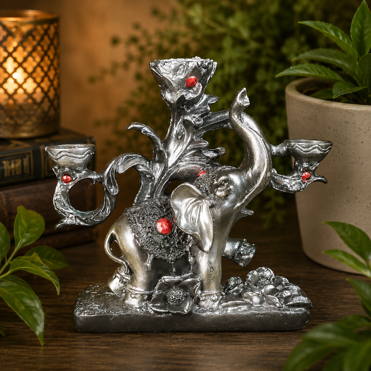 Silver Elephant Triple Sphere Stand