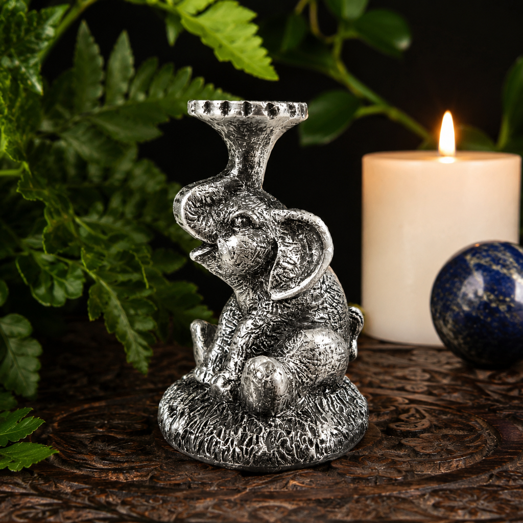 Silver Sitting Elephant Sphere Stand