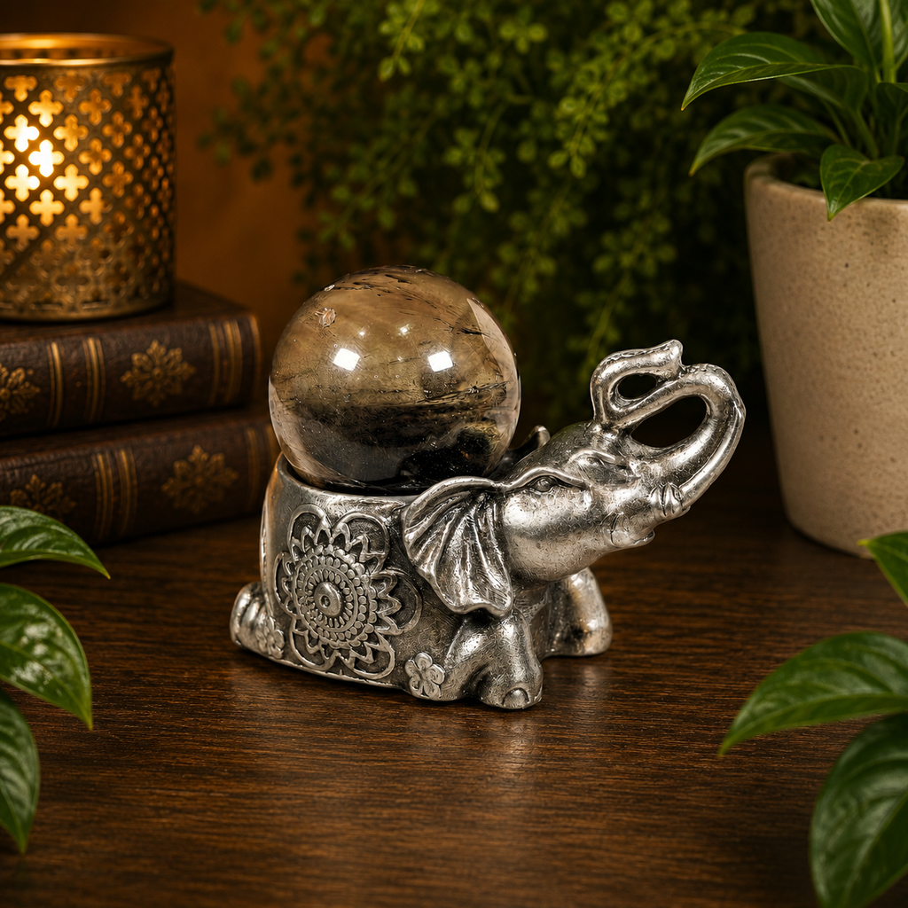 Gun Metal Gray Elephant Metal Sphere Stand