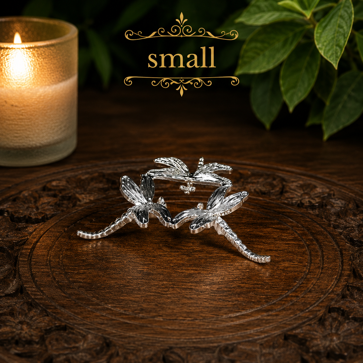 Small Silver Dragonfly Metal Sphere Stand