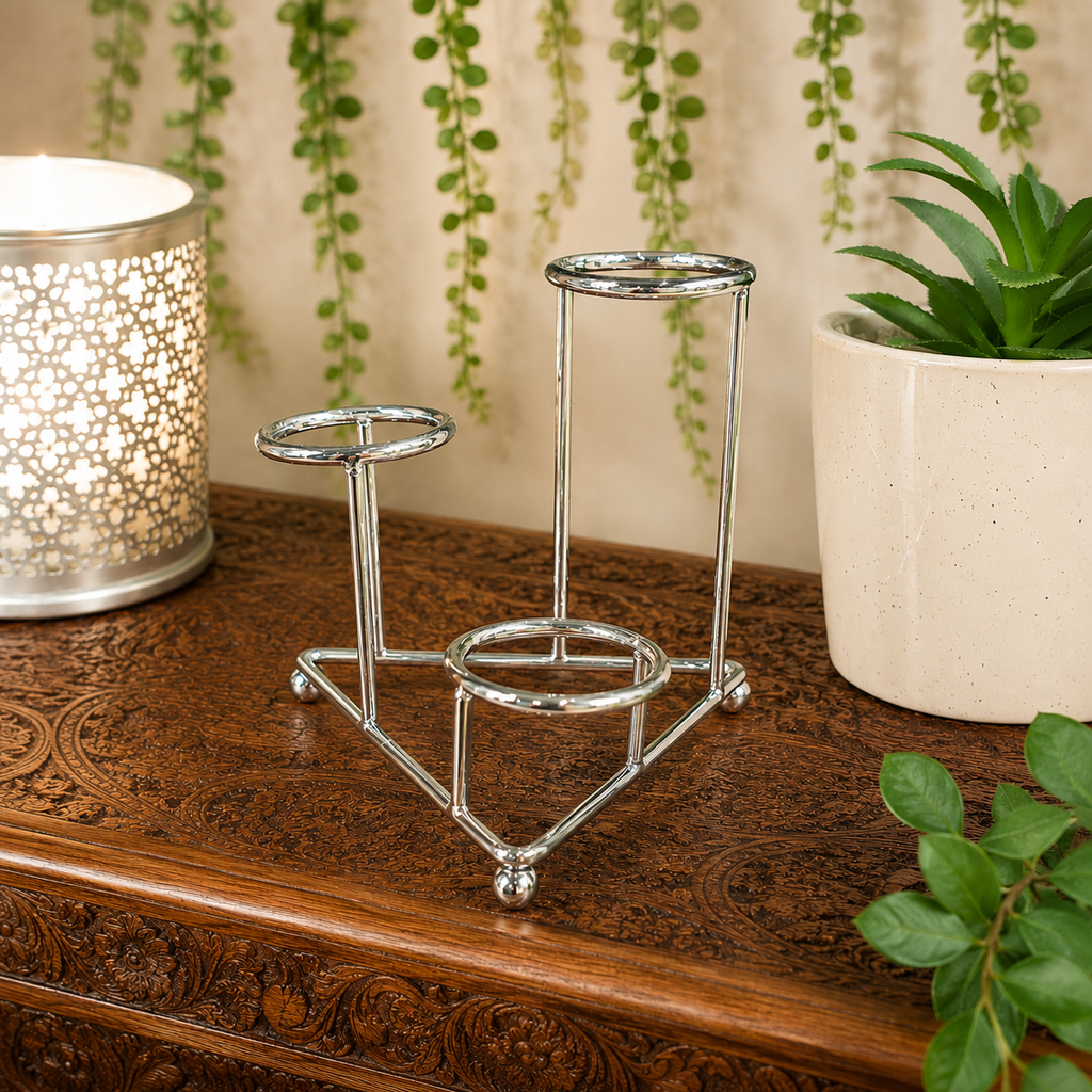 Silver 3 Step Sphere Metal Stand