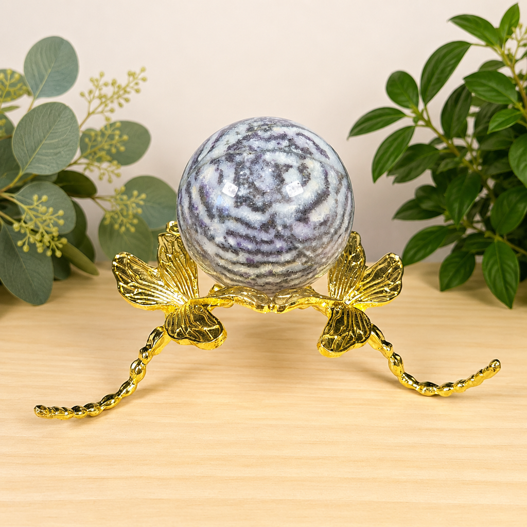 Large Gold Dragonfly Metal Sphere Stand