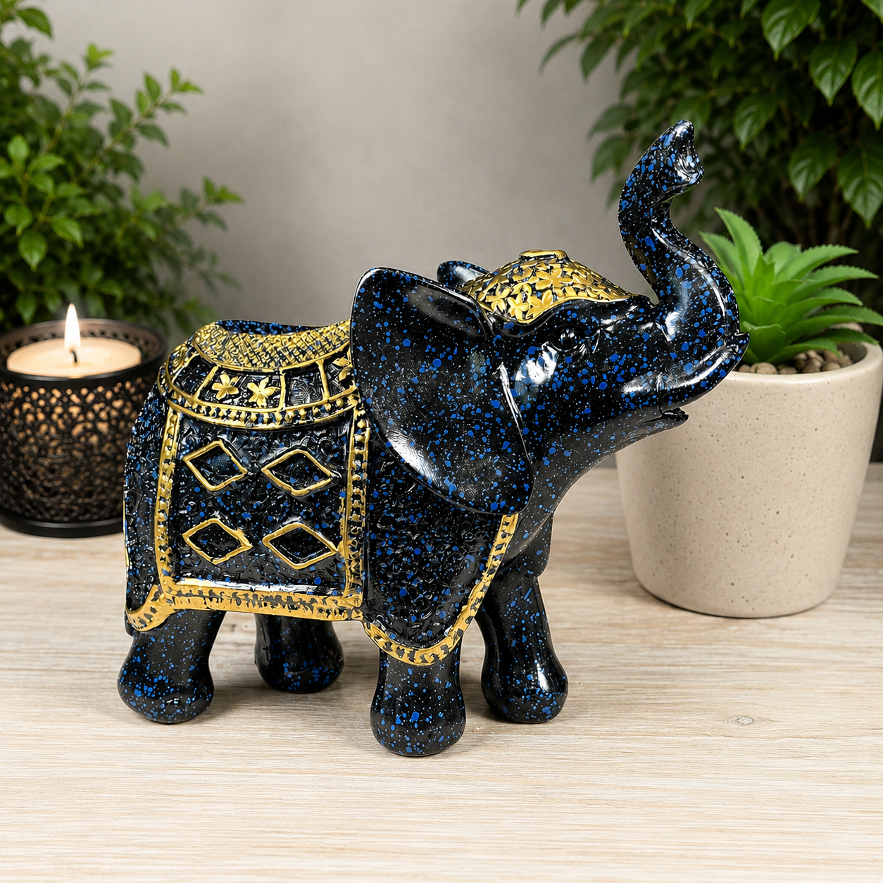 Large Blue Speckled Elephant Sphere Stand