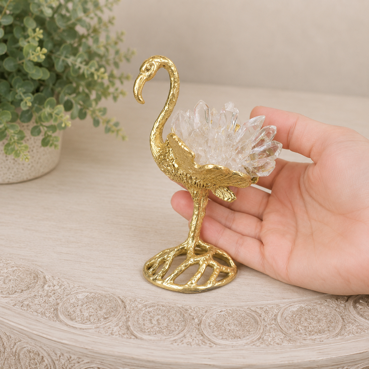 Clear Quartz Gold Flamingo