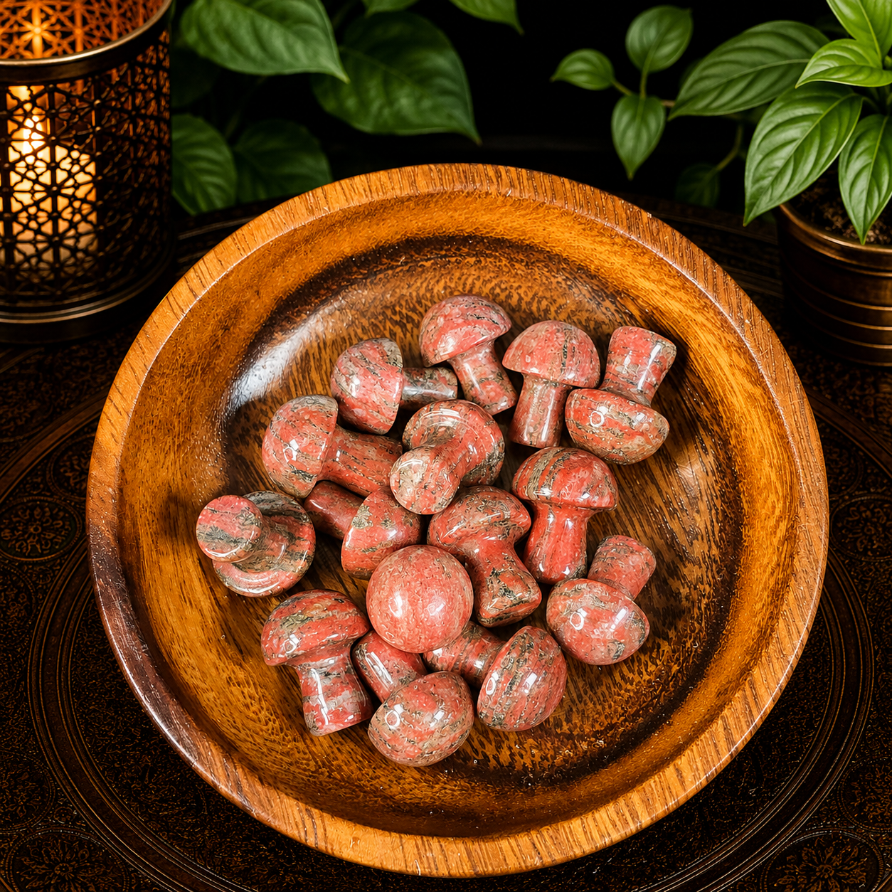 2cm Gemstone Mushroom - Red Sesame Jasper
