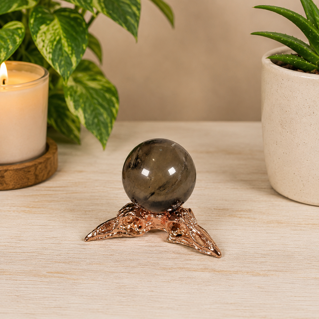 Rose Gold Raven Skull Metal Sphere Stand