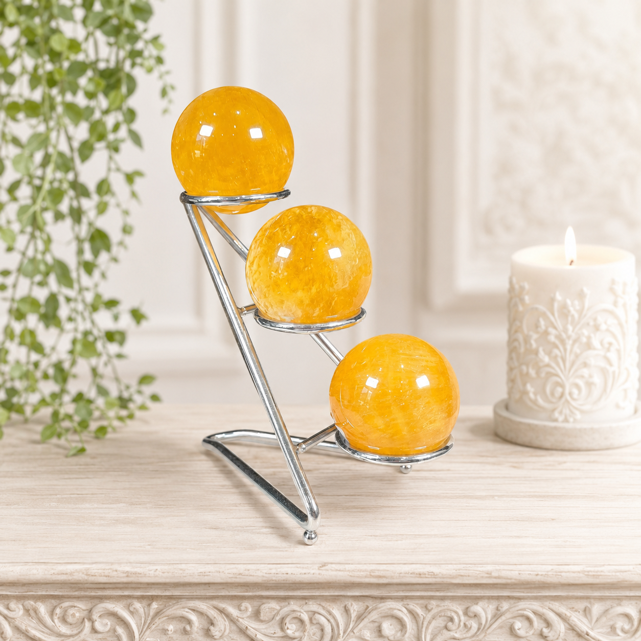 Silver 3 Sphere Tiered Metal Stand