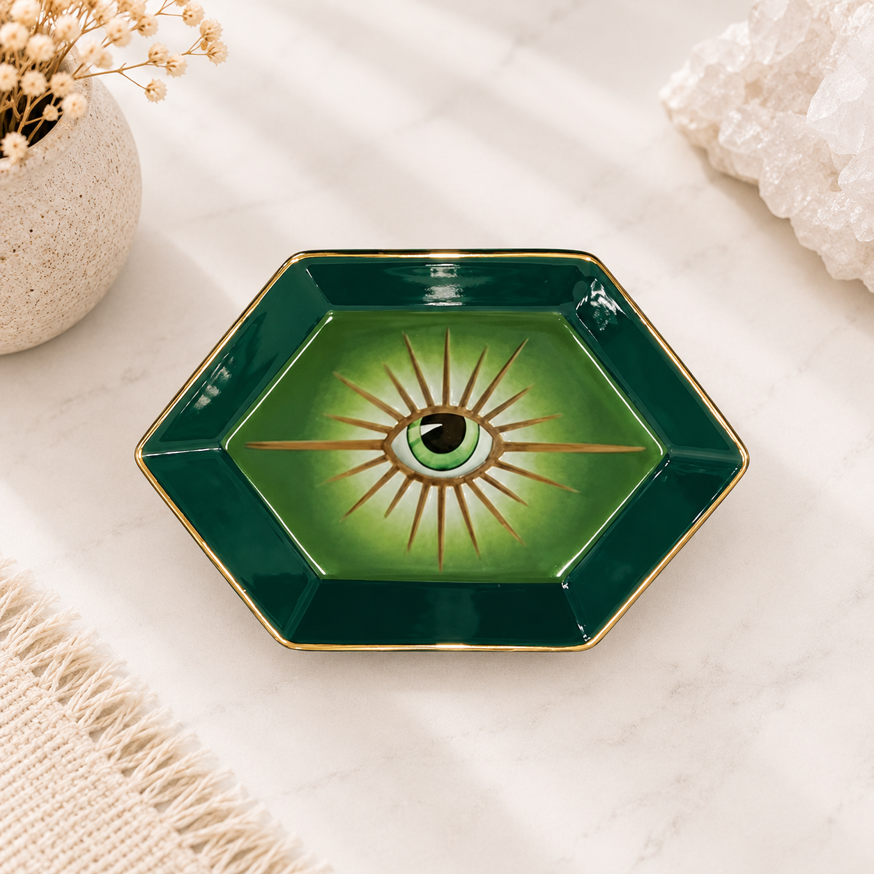 16cm Green All Seeing Eye Ceramic Trinket Dish