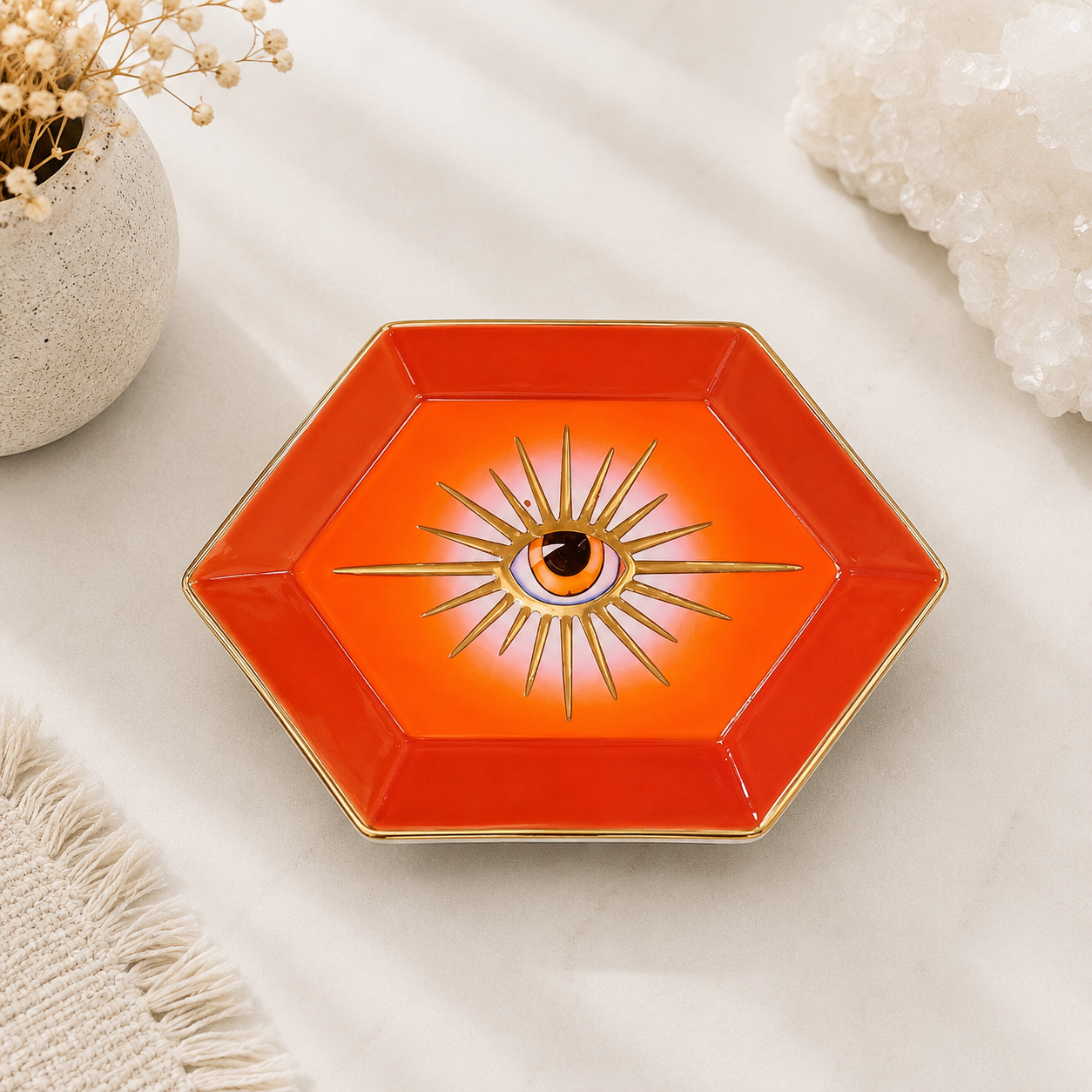 16cm Orange All Seeing Eye Ceramic Trinket Dish