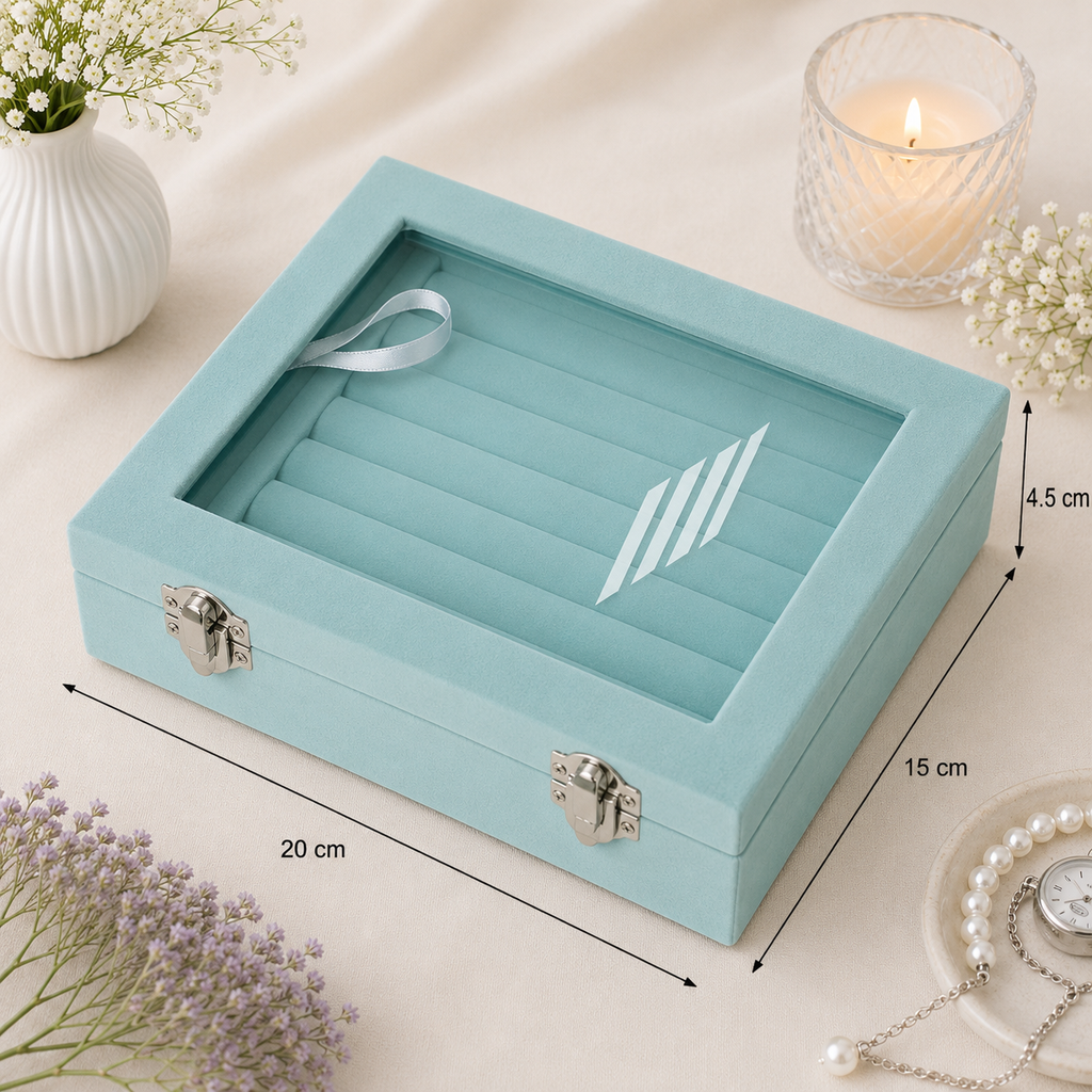 Light Blue Velvet Ring Box