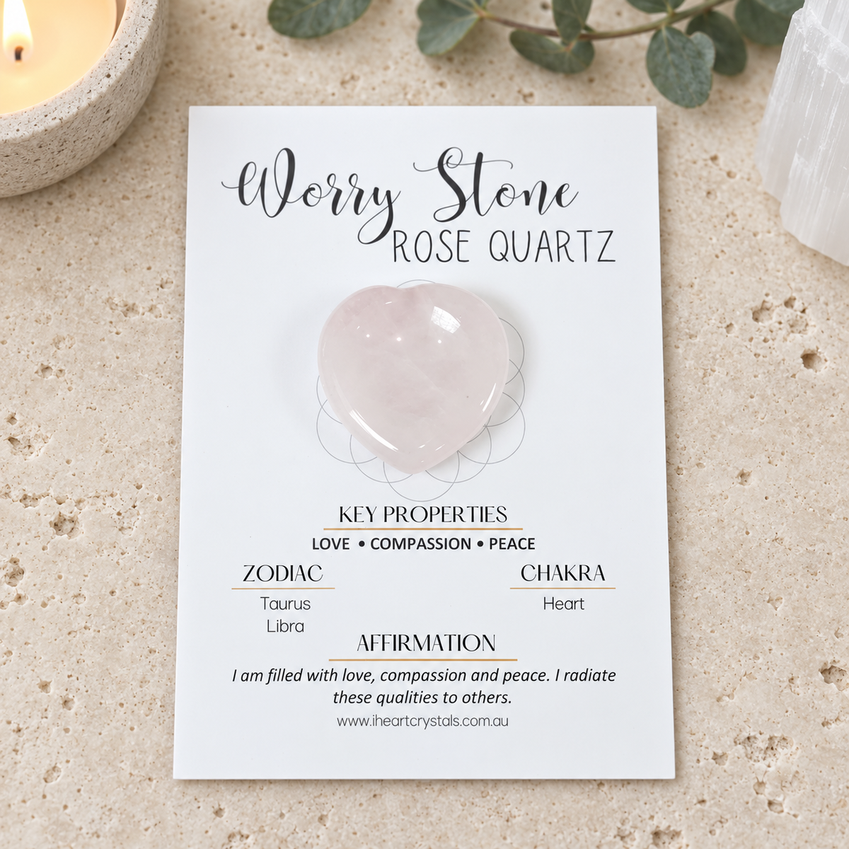 Rose Quartz Heart Shape Worry Stone (Thumb Stone)