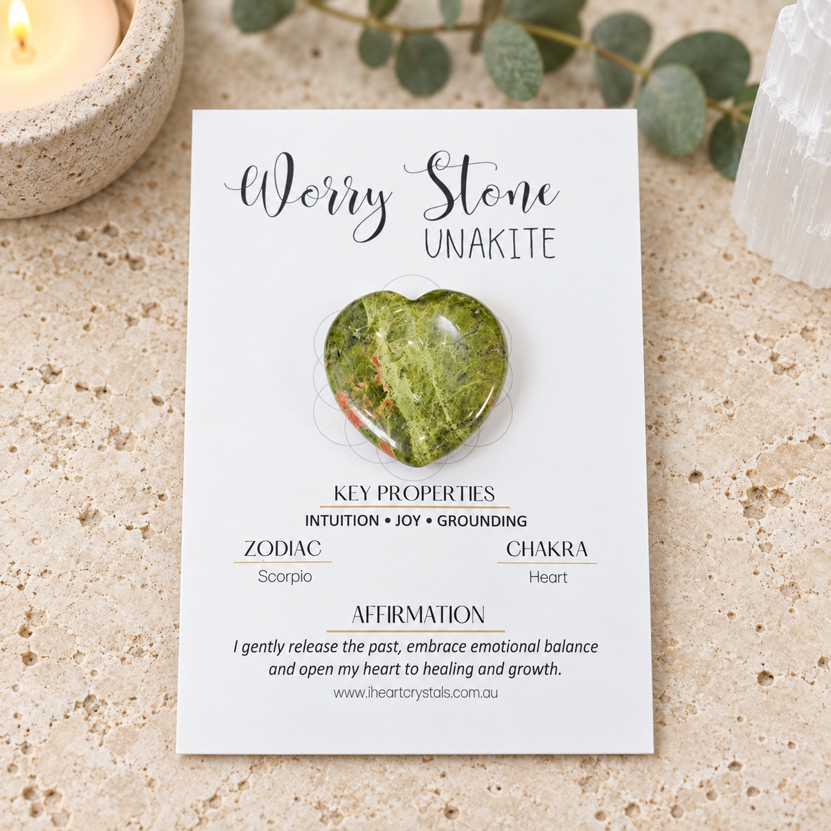 Unakite Heart Shape Worry Stone (Thumb Stone)