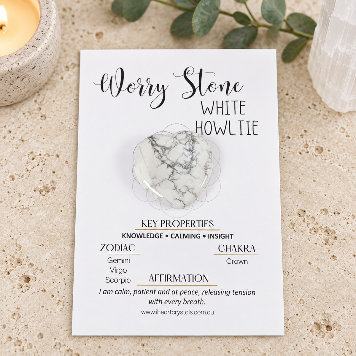 White Howlite Heart Shape Worry Stone (Thumb Stone)