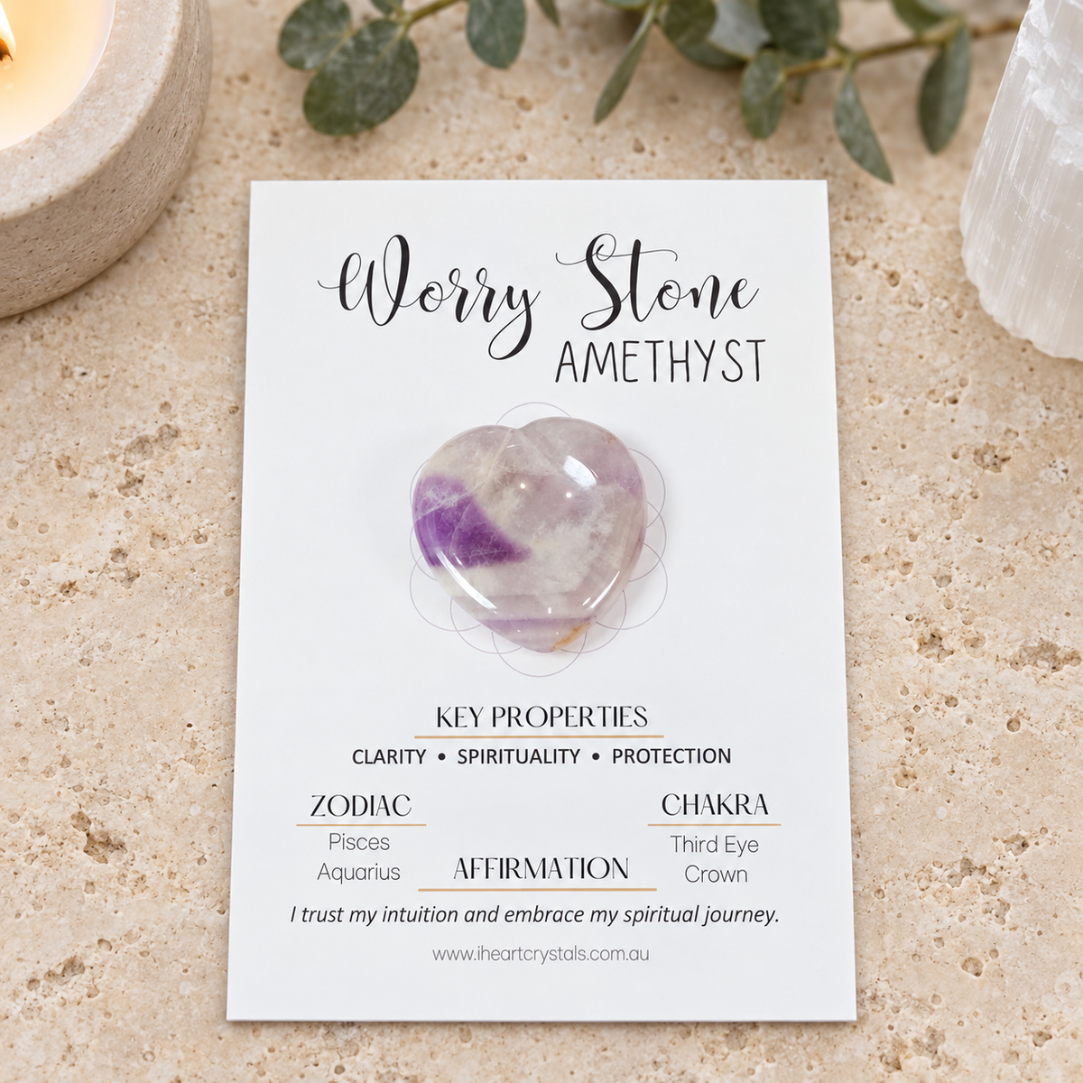 Amethyst Heart Shape Worry Stone (Thumb Stone)