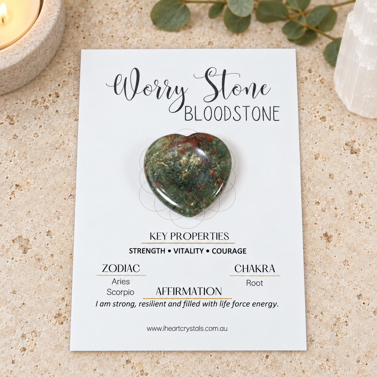 Bloodstone Heart Shape Worry Stone (Thumb Stone)