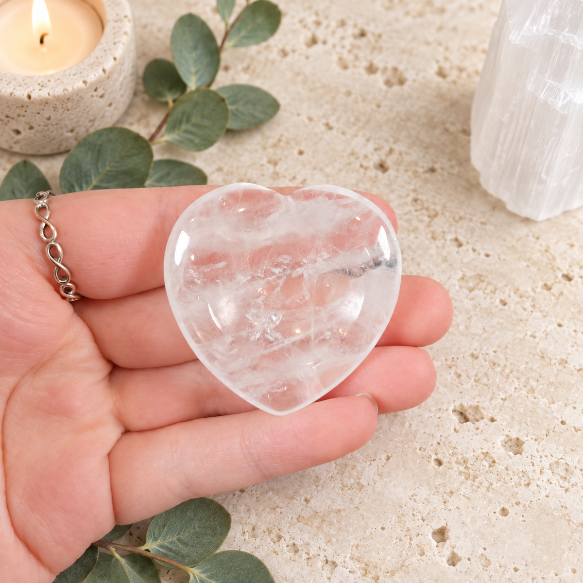 Clear Quartz Heart Shape Worry Stone (Thumb Stone)