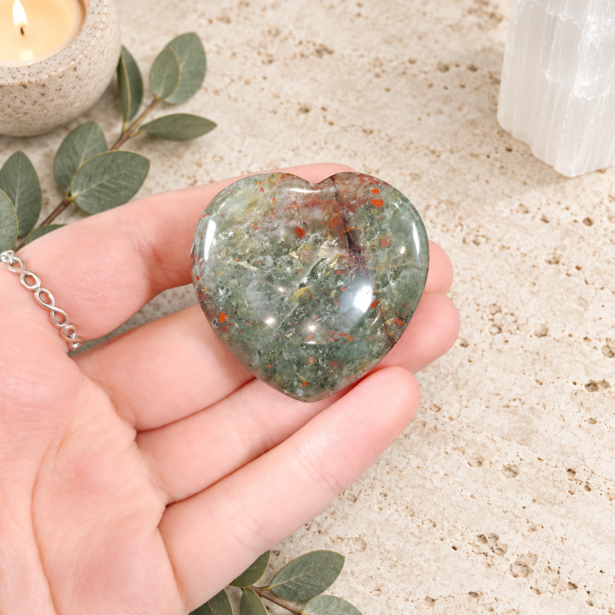 Bloodstone Heart Shape Worry Stone (Thumb Stone)