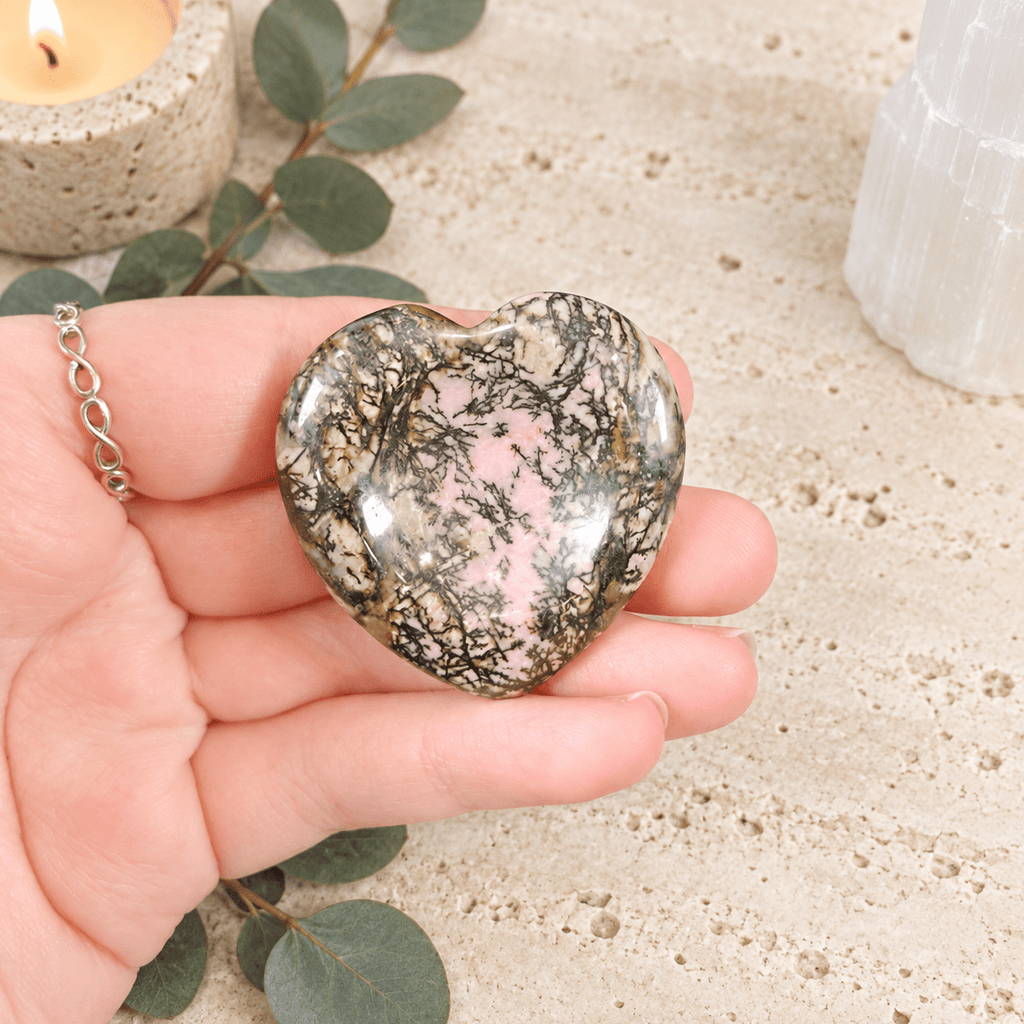 Black Line Rhodonite Heart Shape Worry Stone (Thumb Stone)