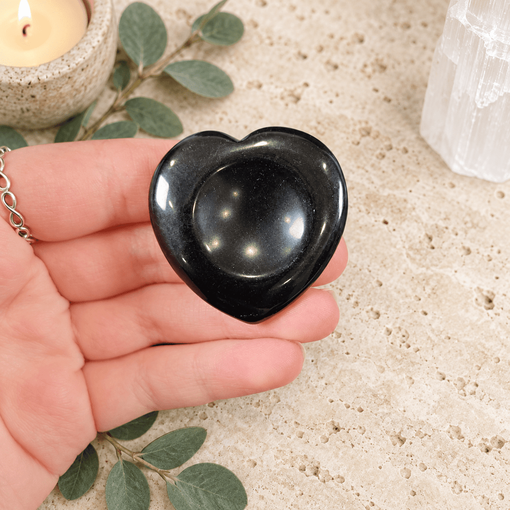 Black Obsidian Heart Shape Worry Stone (Thumb Stone)
