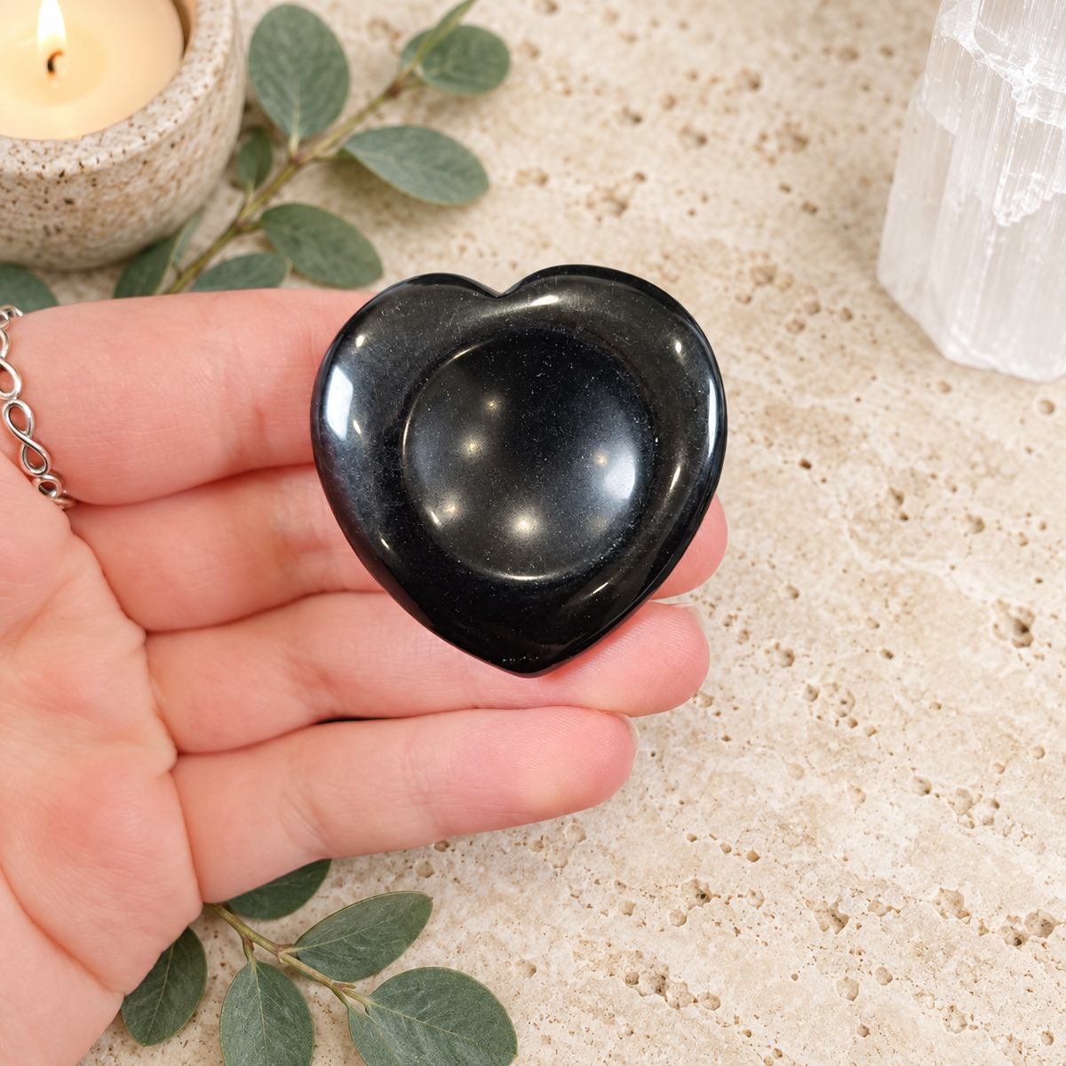 Black Obsidian Heart Shape Worry Stone (Thumb Stone)