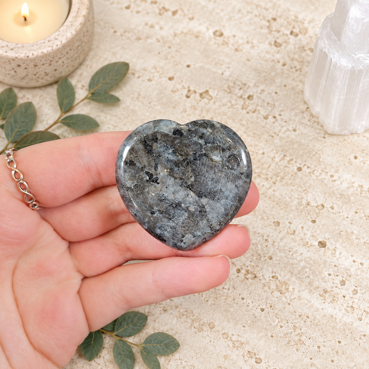 Larvikite Heart Shape Worry Stone (Thumb Stone)
