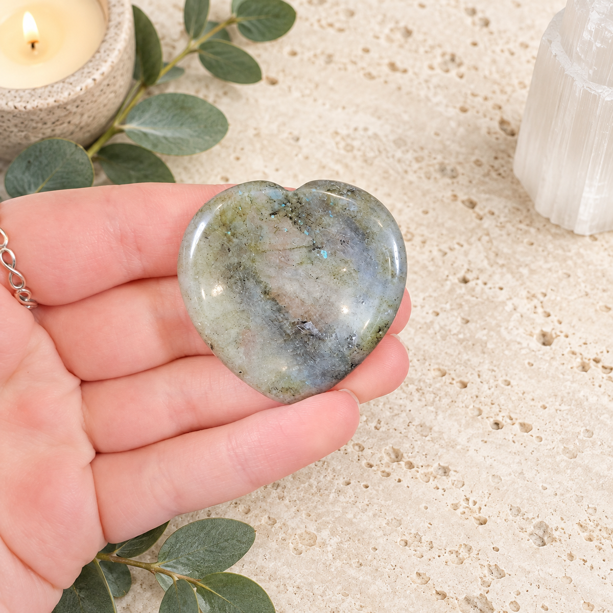 Labradorite Heart Shape Worry Stone (Thumb Stone)