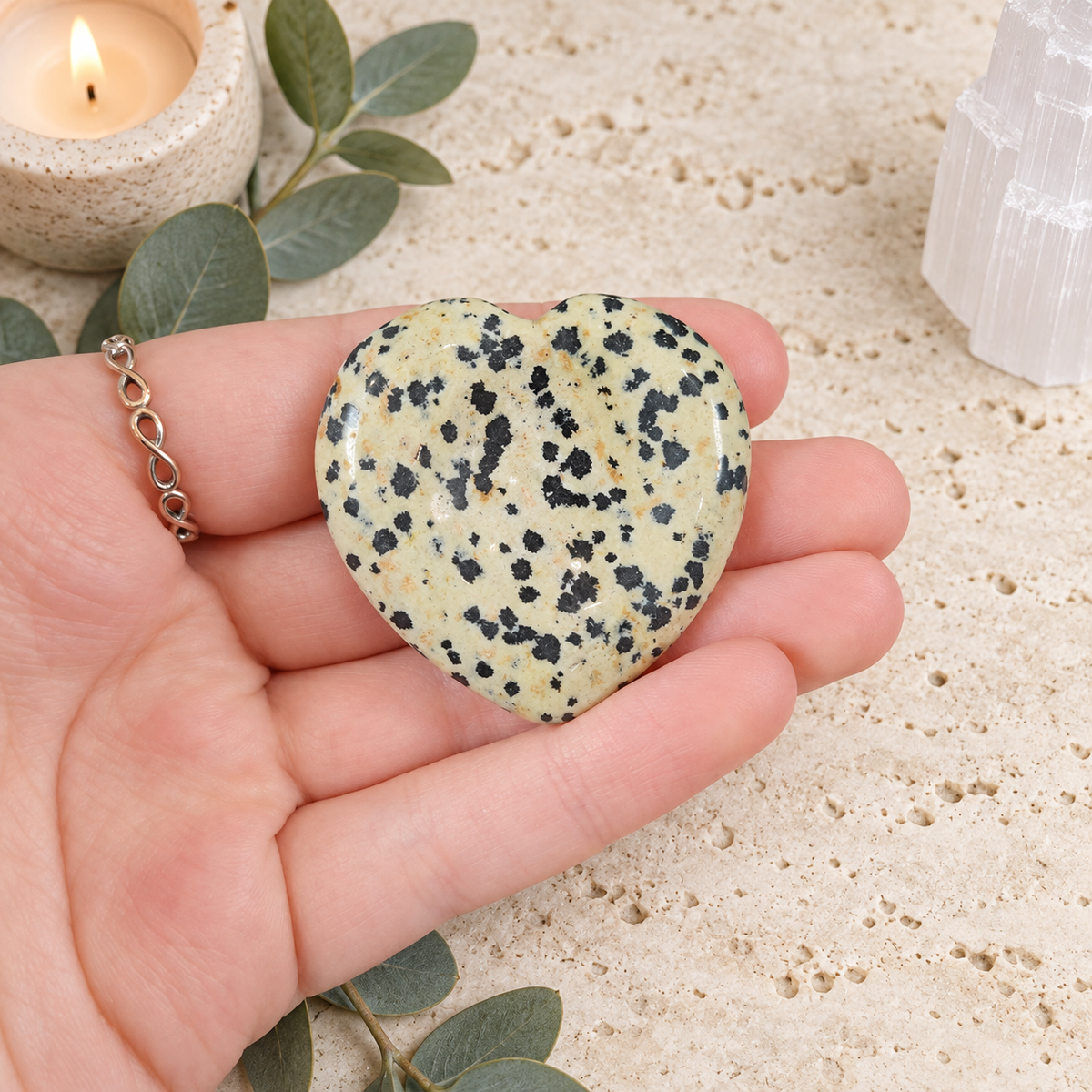 Dalmatian Jasper Heart Shape Worry Stone (Thumb Stone)