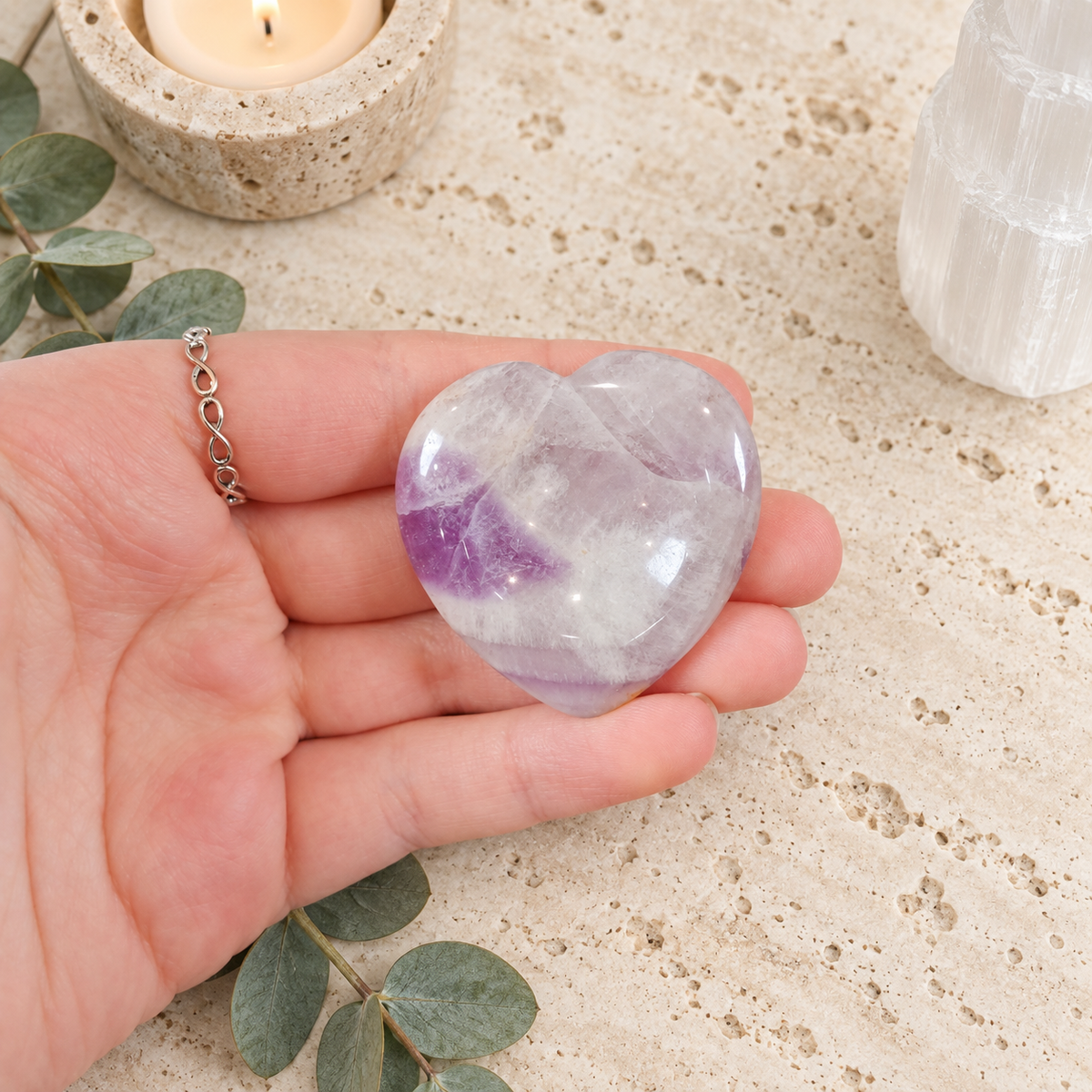 Amethyst Heart Shape Worry Stone (Thumb Stone)