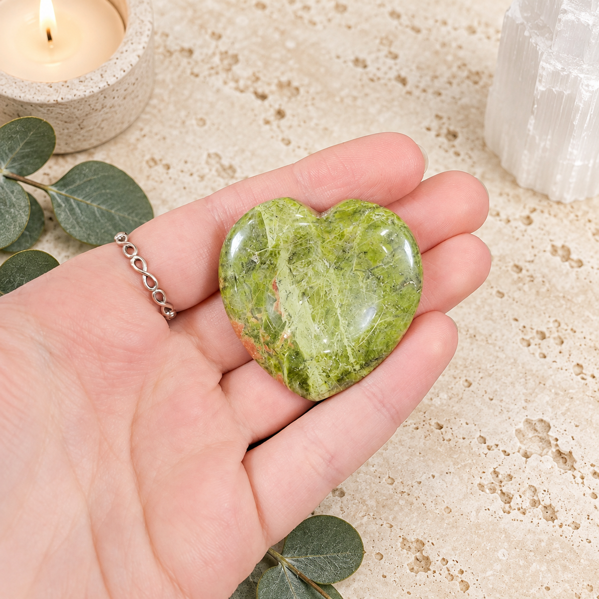 Unakite Heart Shape Worry Stone (Thumb Stone)