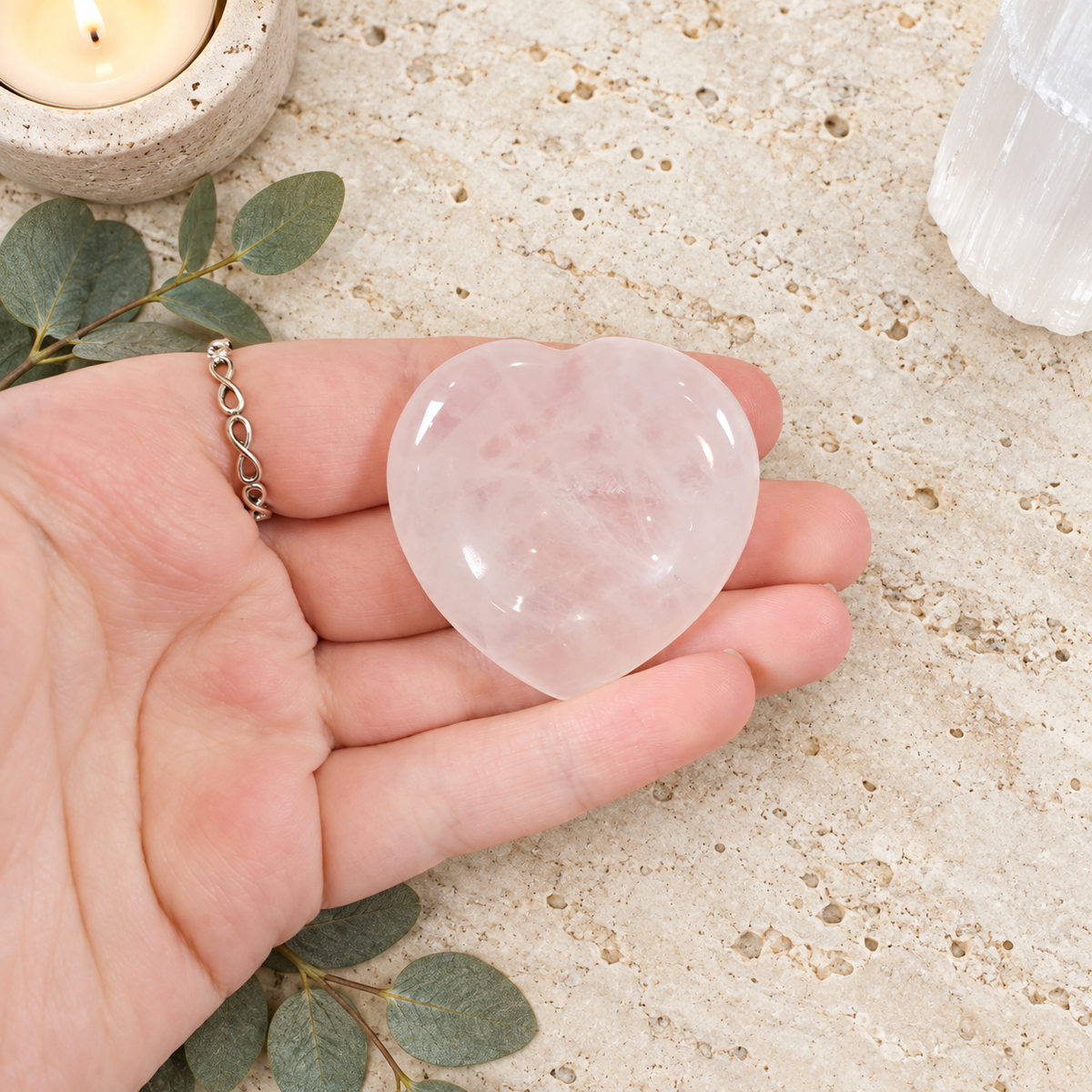 Rose Quartz Heart Shape Worry Stone (Thumb Stone)