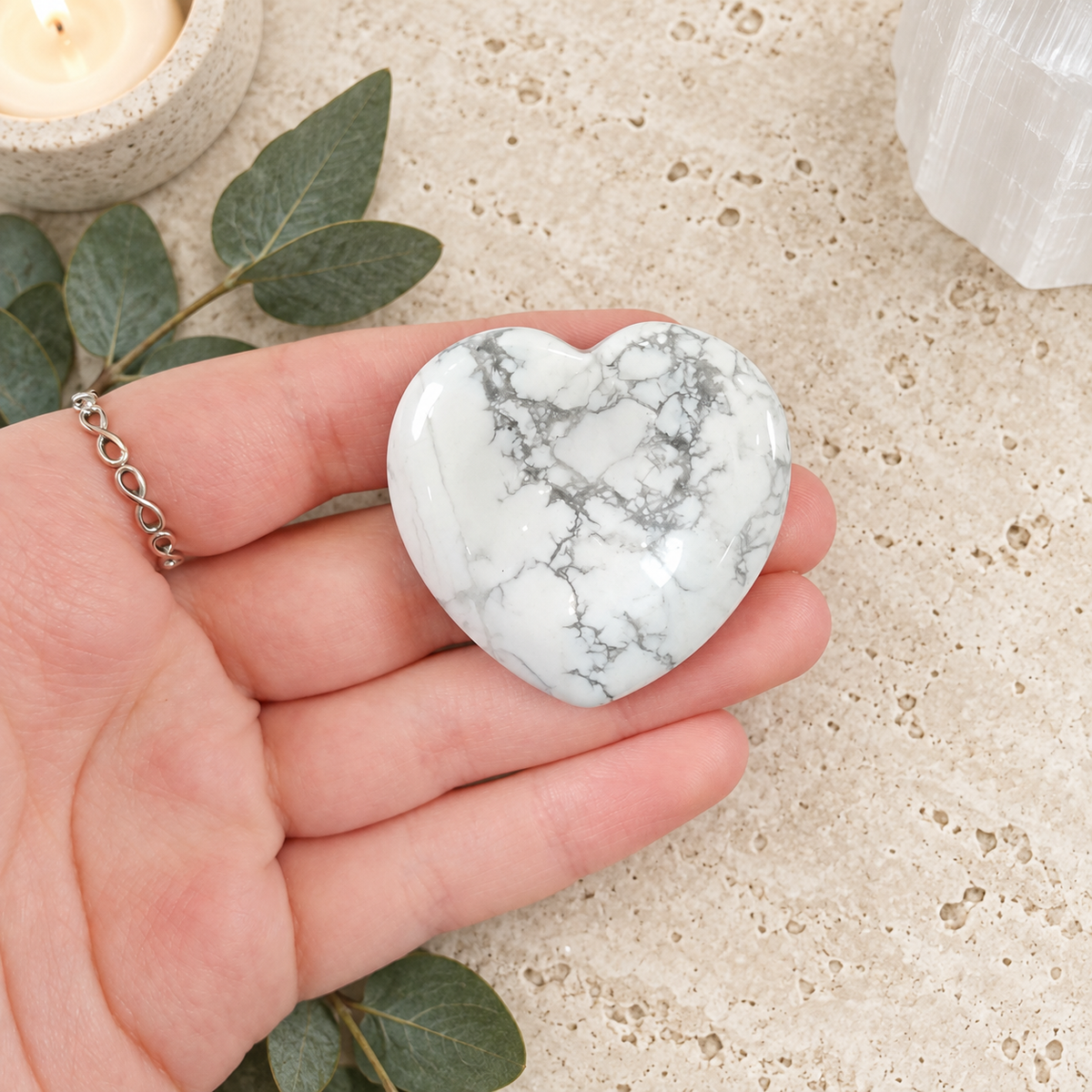 White Howlite Heart Shape Worry Stone (Thumb Stone)